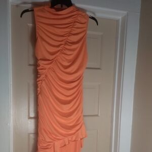 Elegant Orange Ruched Dress